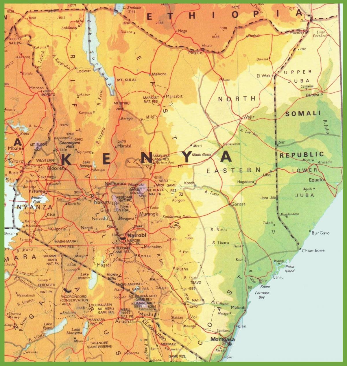 ನಕ್ಷೆ ಕೀನ್ಯಾ ತೋರಿಸುವ ಪಟ್ಟಣಗಳು